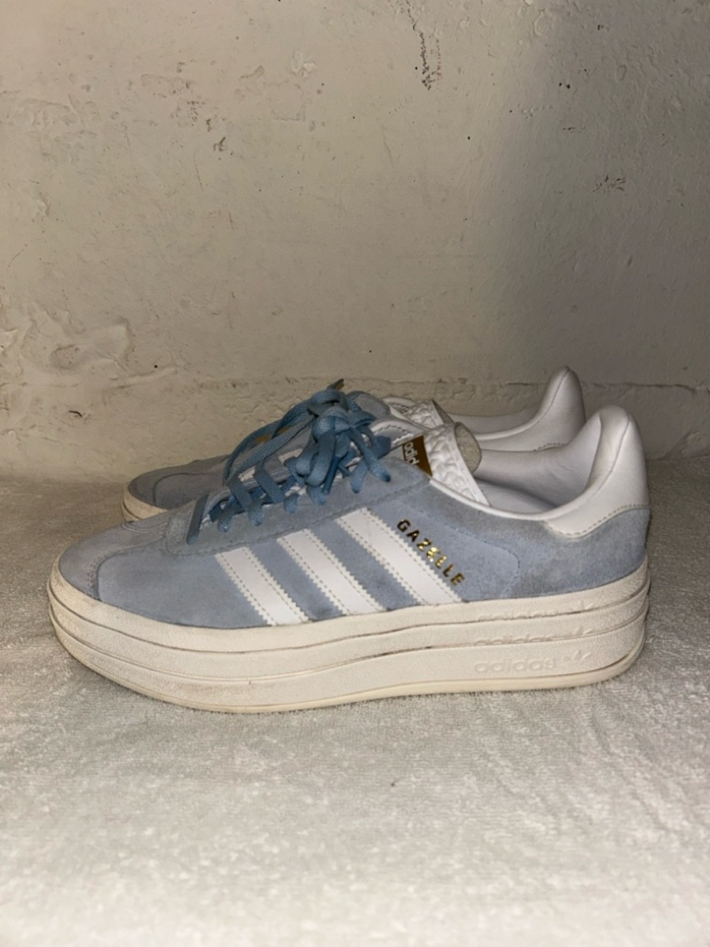 adidas Gazelle Platform Sneakers in Light Blue and White